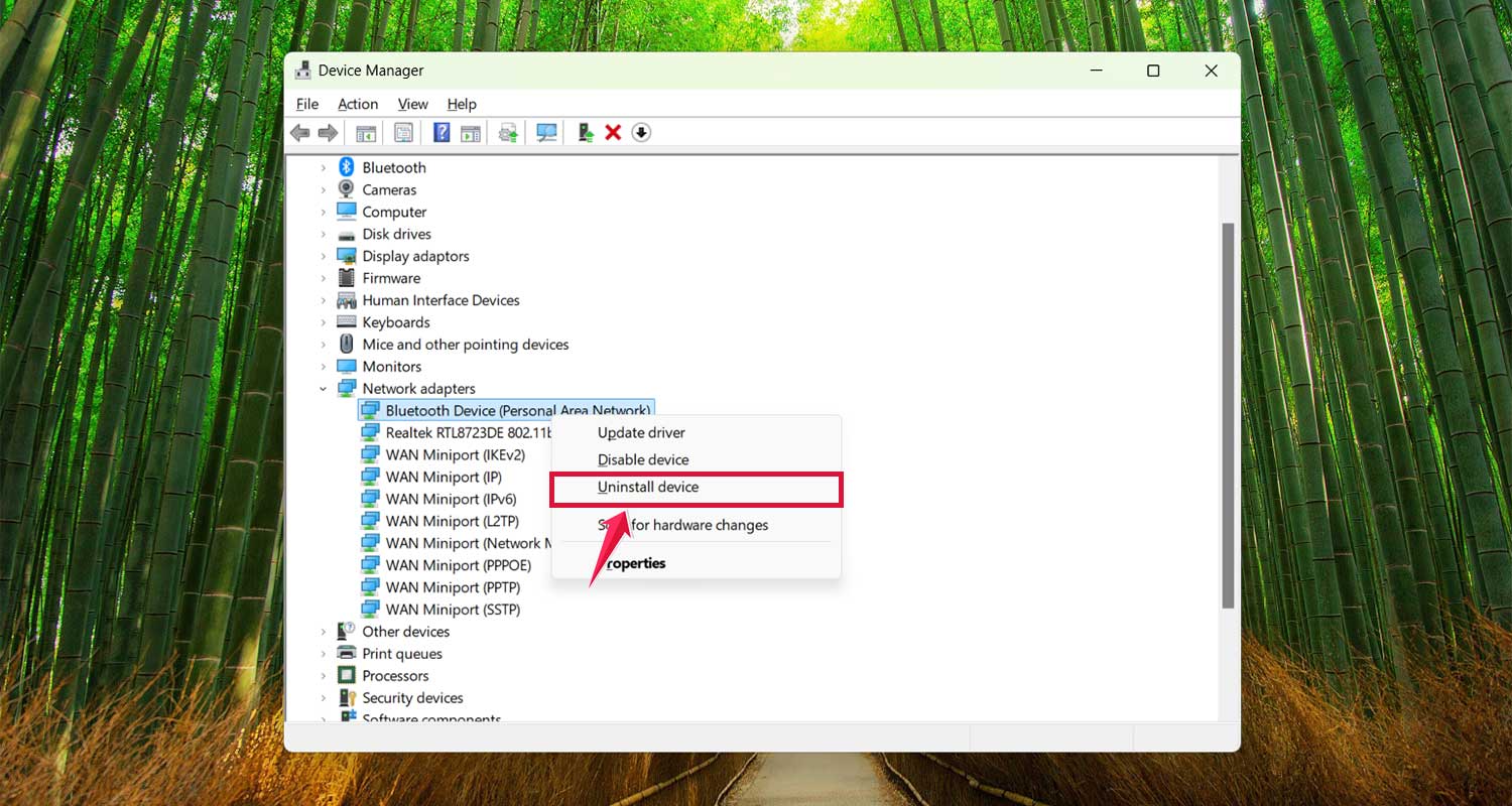 click on uninstall device window pc