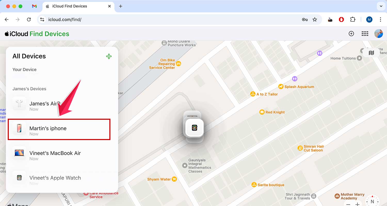 click on your iphone on icloud web