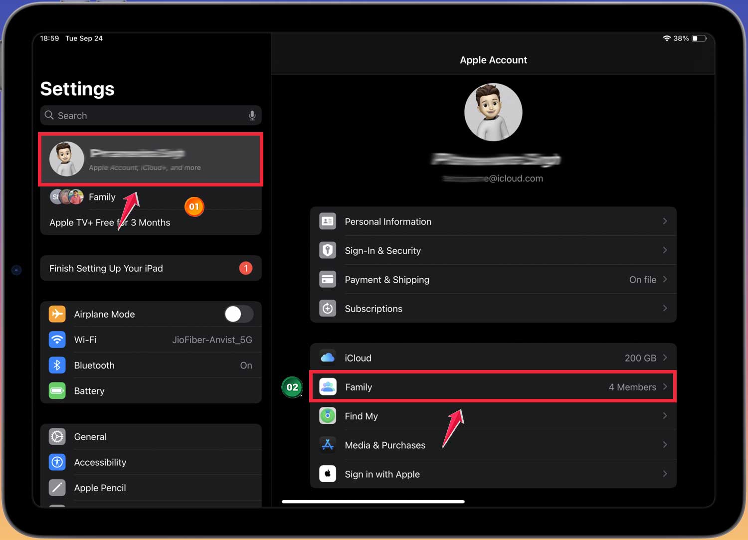 click on your name then click on family ipad click on your name then click on family ipad