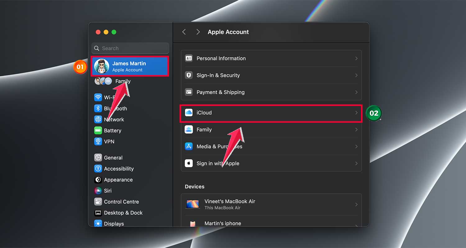 click on your name then click on icloud