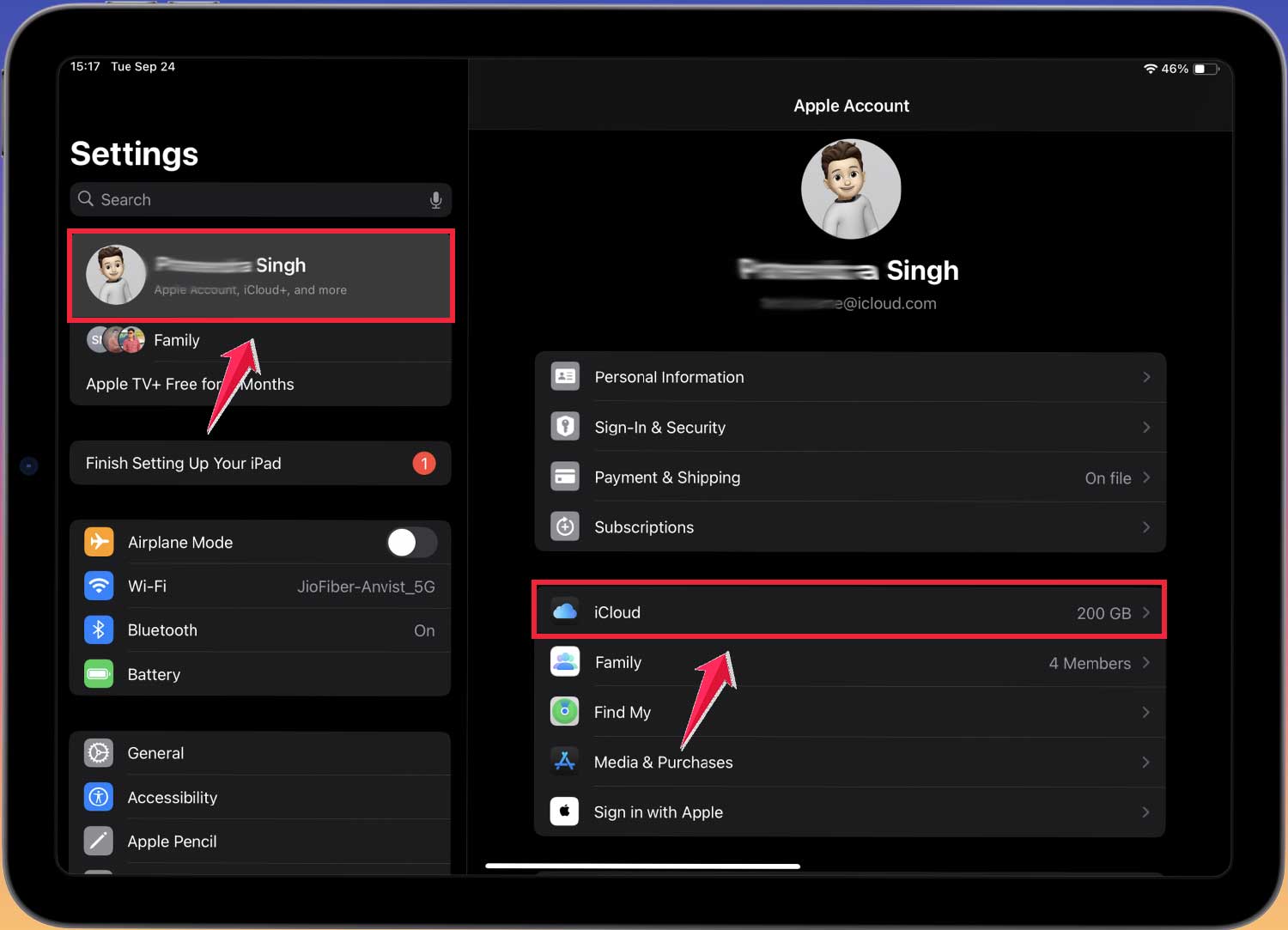 click on your name then tap on icloud ipad click on your name then tap on icloud ipad