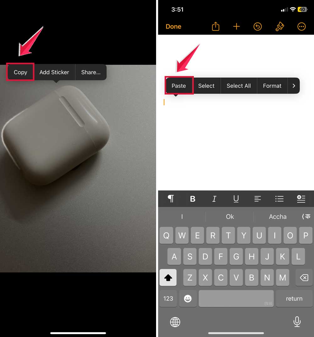 copy the photo and open the any apps then paste the image