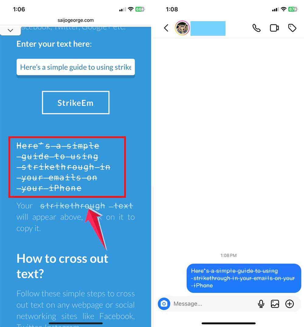 copy the s cross then paste the message