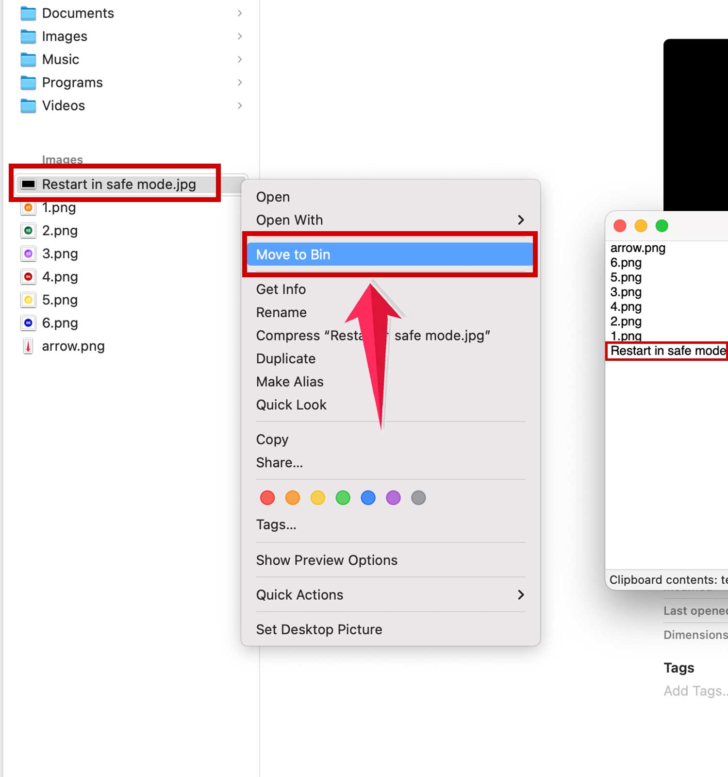 delete item in finder