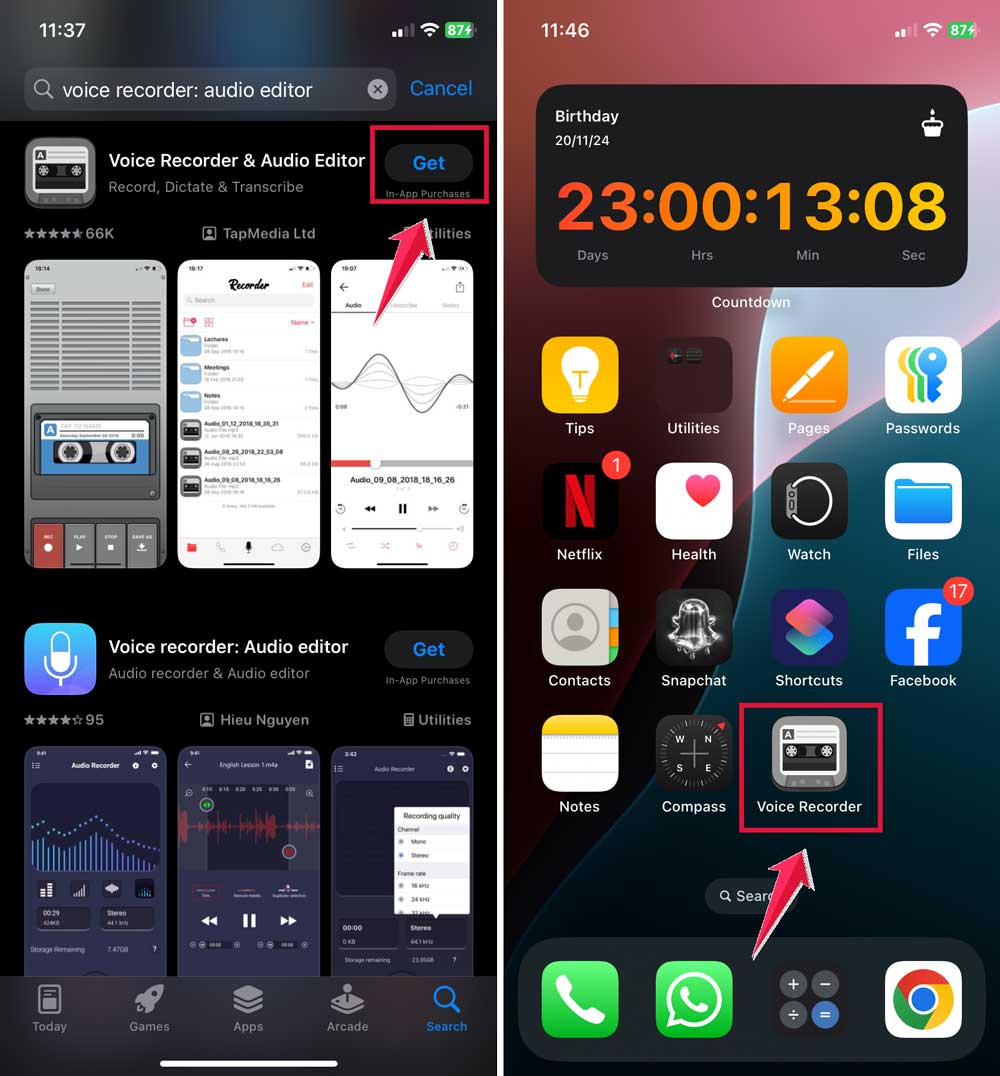 download the voice recorder & audio editor then open the apps