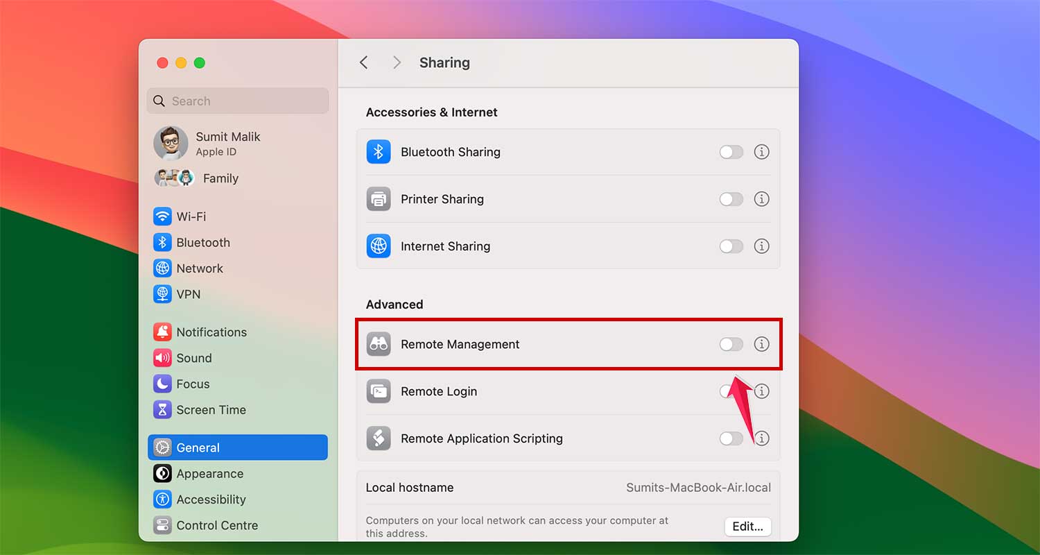 enable remote management in sharing settings in mac xl