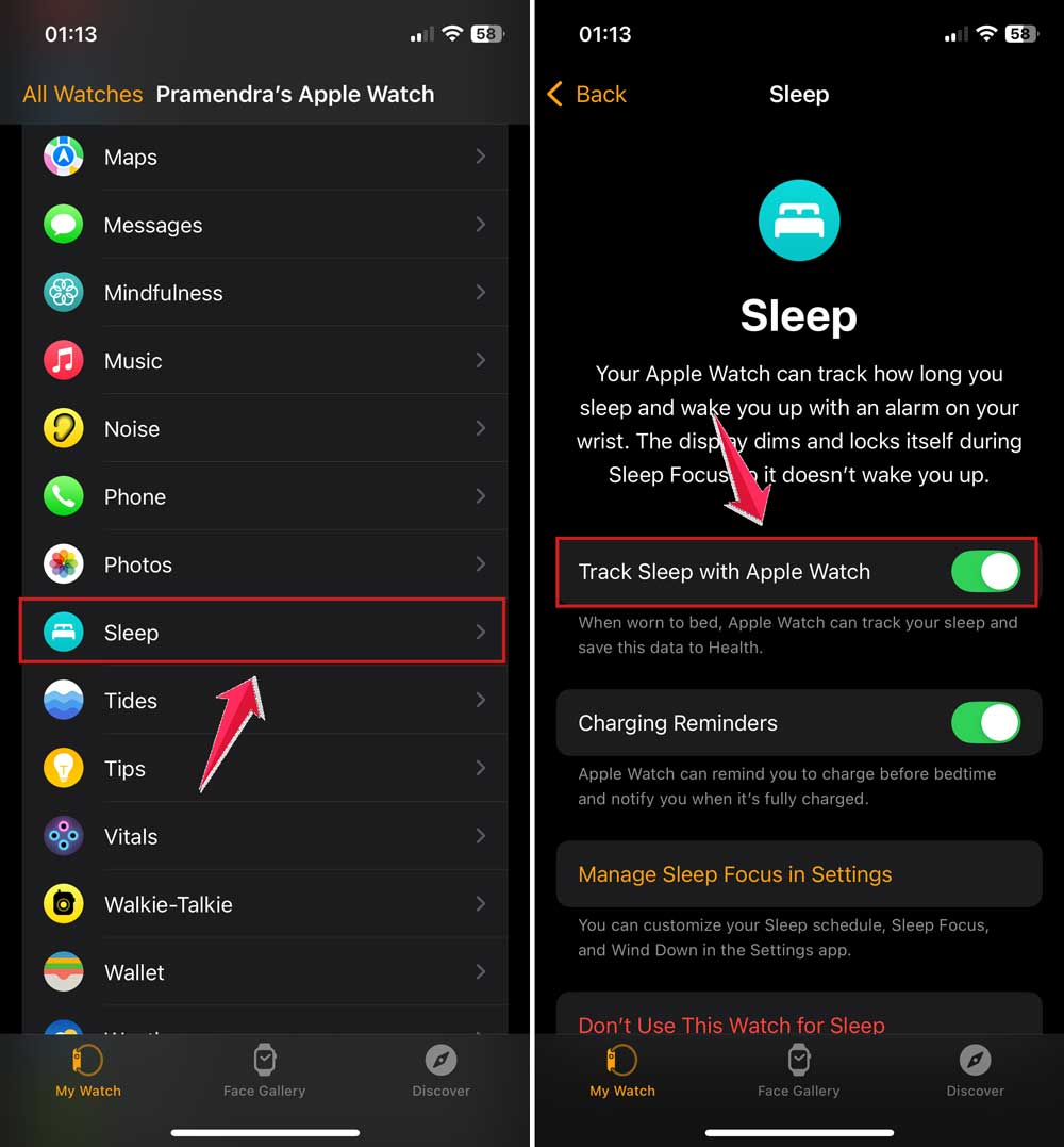 enable sleep track in watch app in iphone