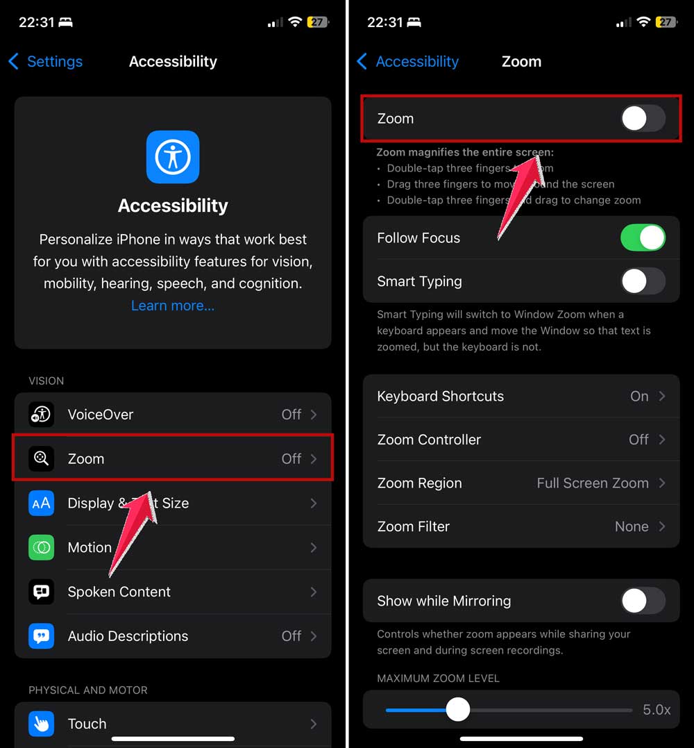 enable zoom in the iphone settings