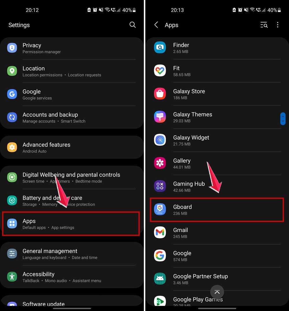 go to apps and then click on gboard in settings in android