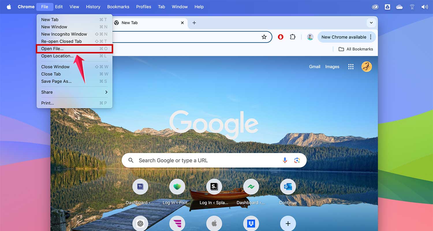 go to file and then open a file in web browser in mac xl