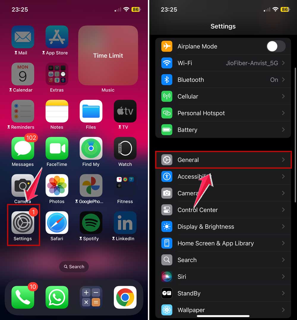 go to general in settings in iphone