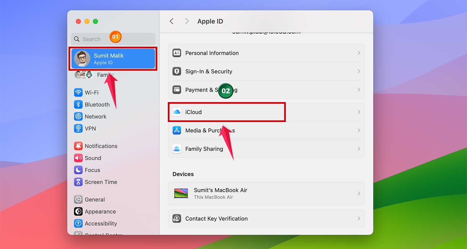 go to icloud in apple id settings in mac xl