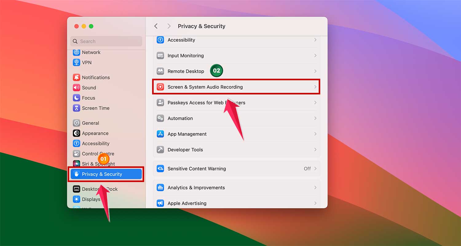 go to privacy and security in settings mac xl