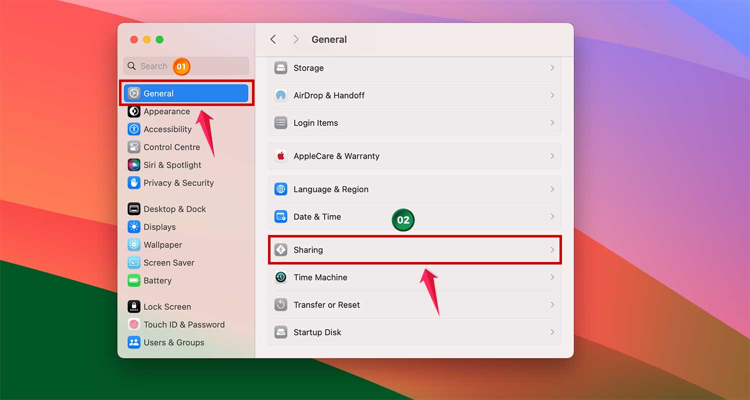 go to sharing in general mac xl