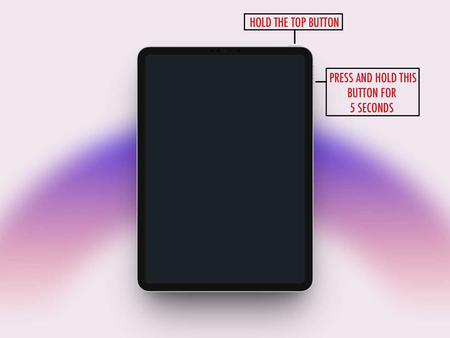 hold top button and press hold volume down button in ipad