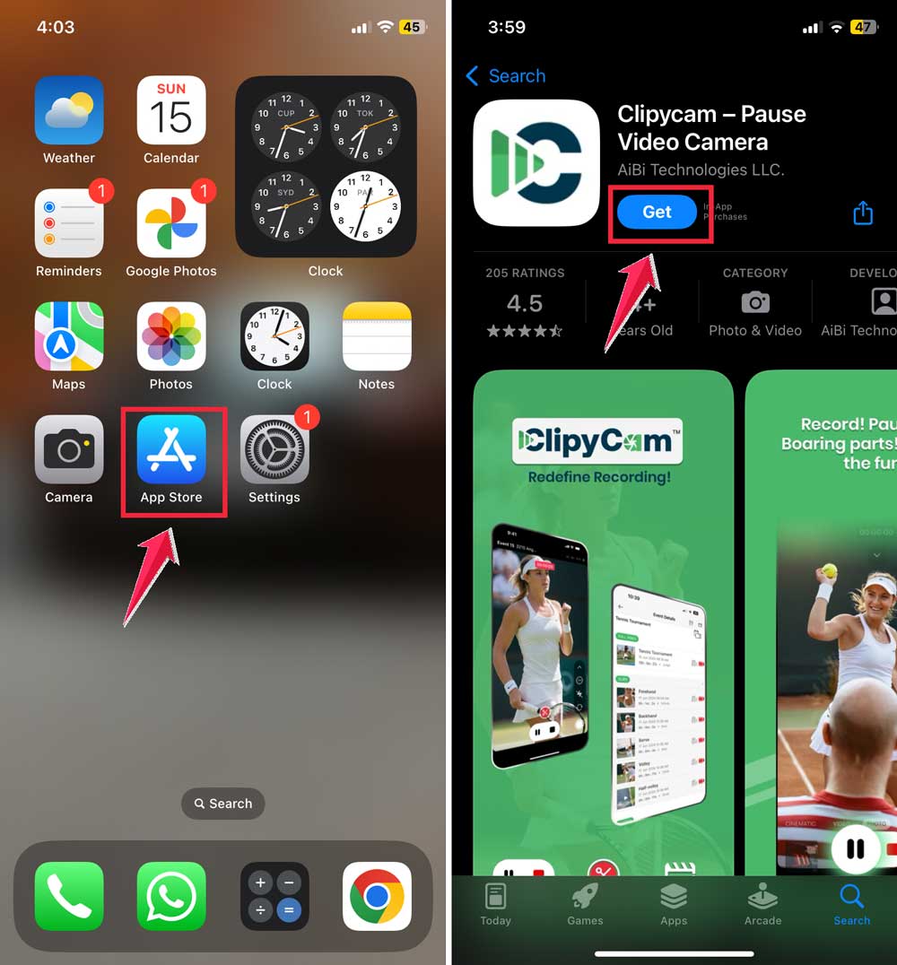 install clipycam app Store then click on get