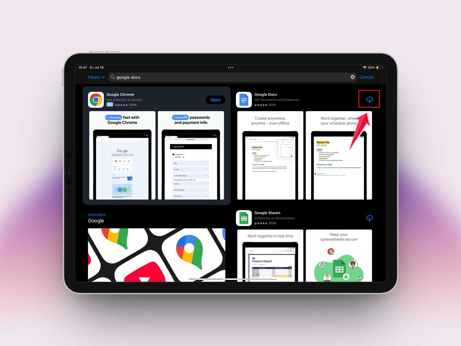 install google docs app in appstore in ipad