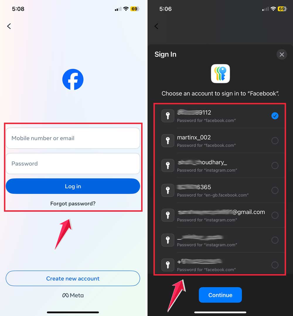 login the id then show suggestion password