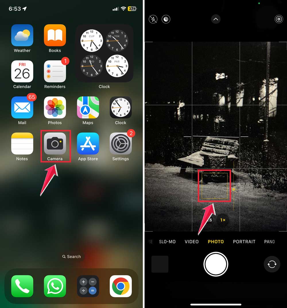 open camera apps then tap to shoot