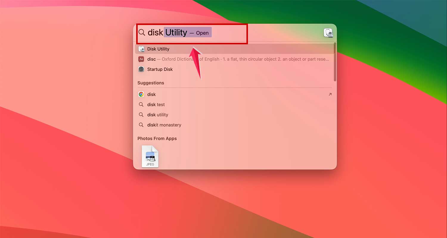 open disk utility in spotlight in mac xl