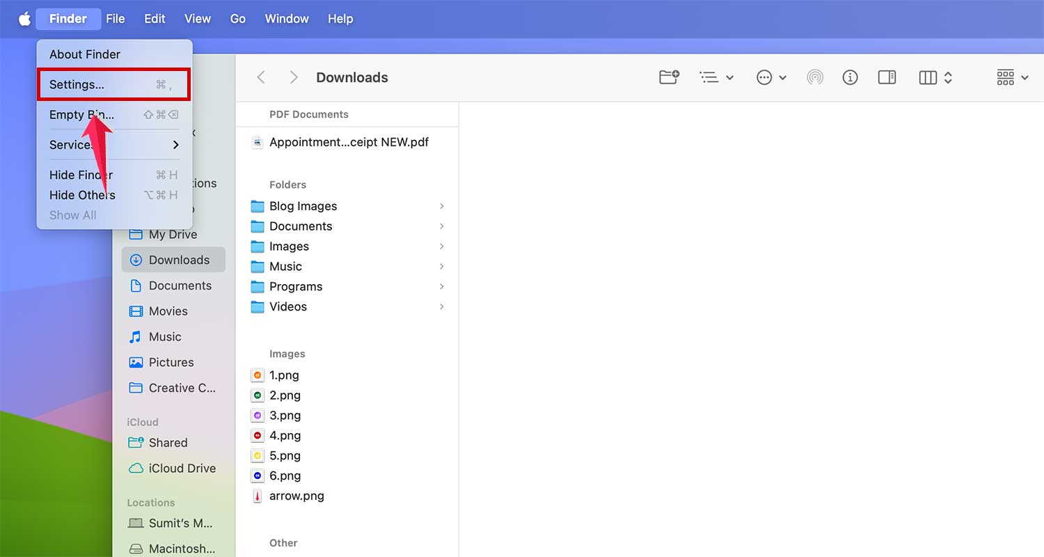 open finder settings new in mac xl