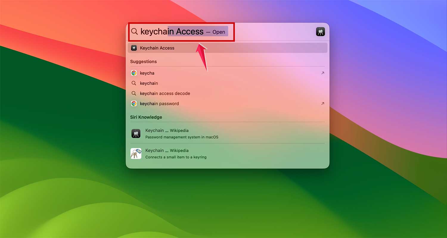 open keychain access in spotlight in mac xl