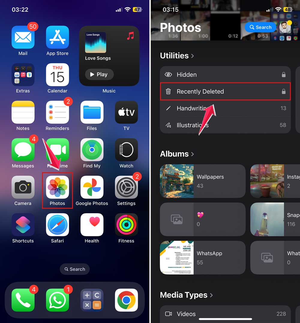 open photos app and click on recently deleted in iphone open photos app and click on recently deleted in iphone