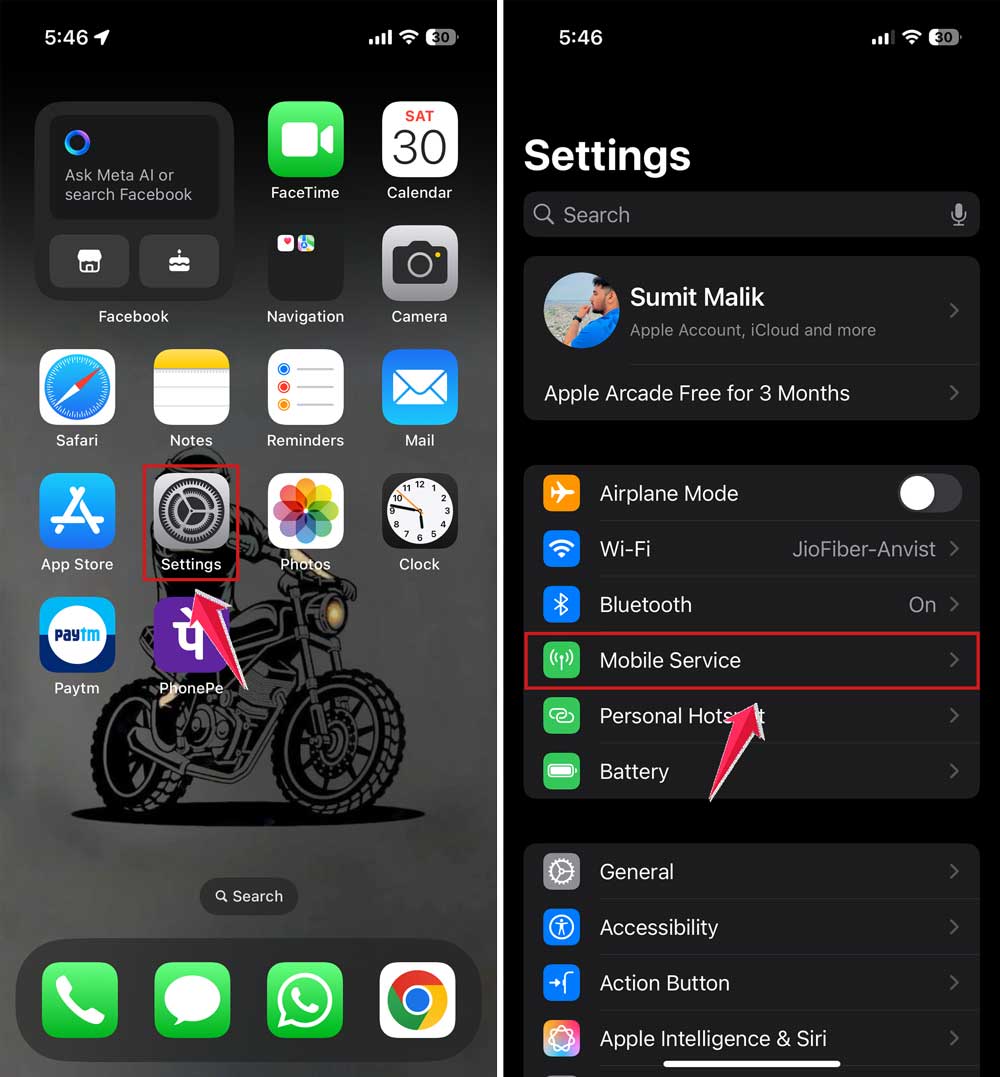 open settings and click on mobile service in iphone