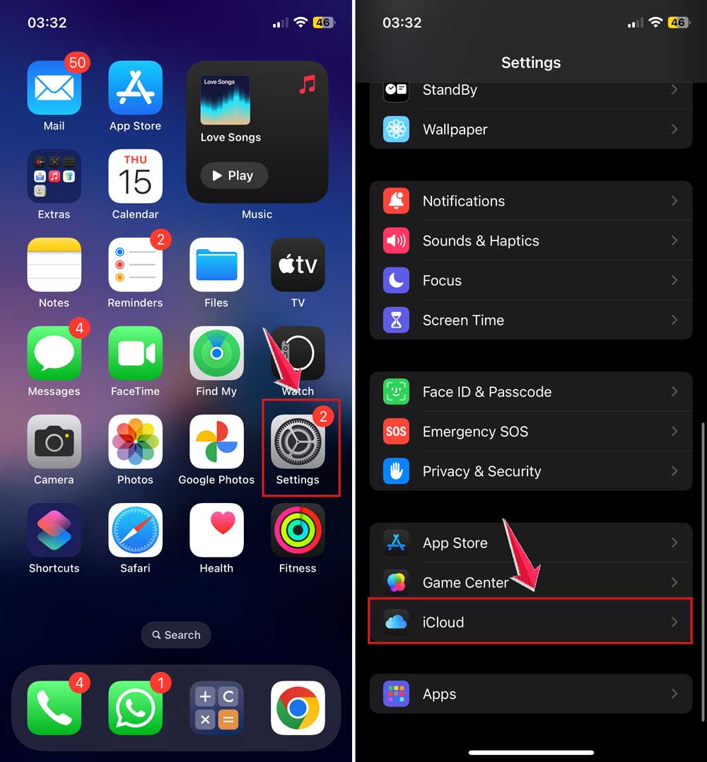 open settings and tap on icloud in iphone
