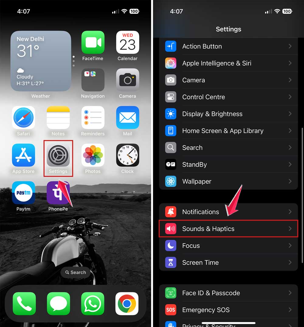 open settings and tap on sound haptics in iphone open settings and tap on sound haptics in iphone