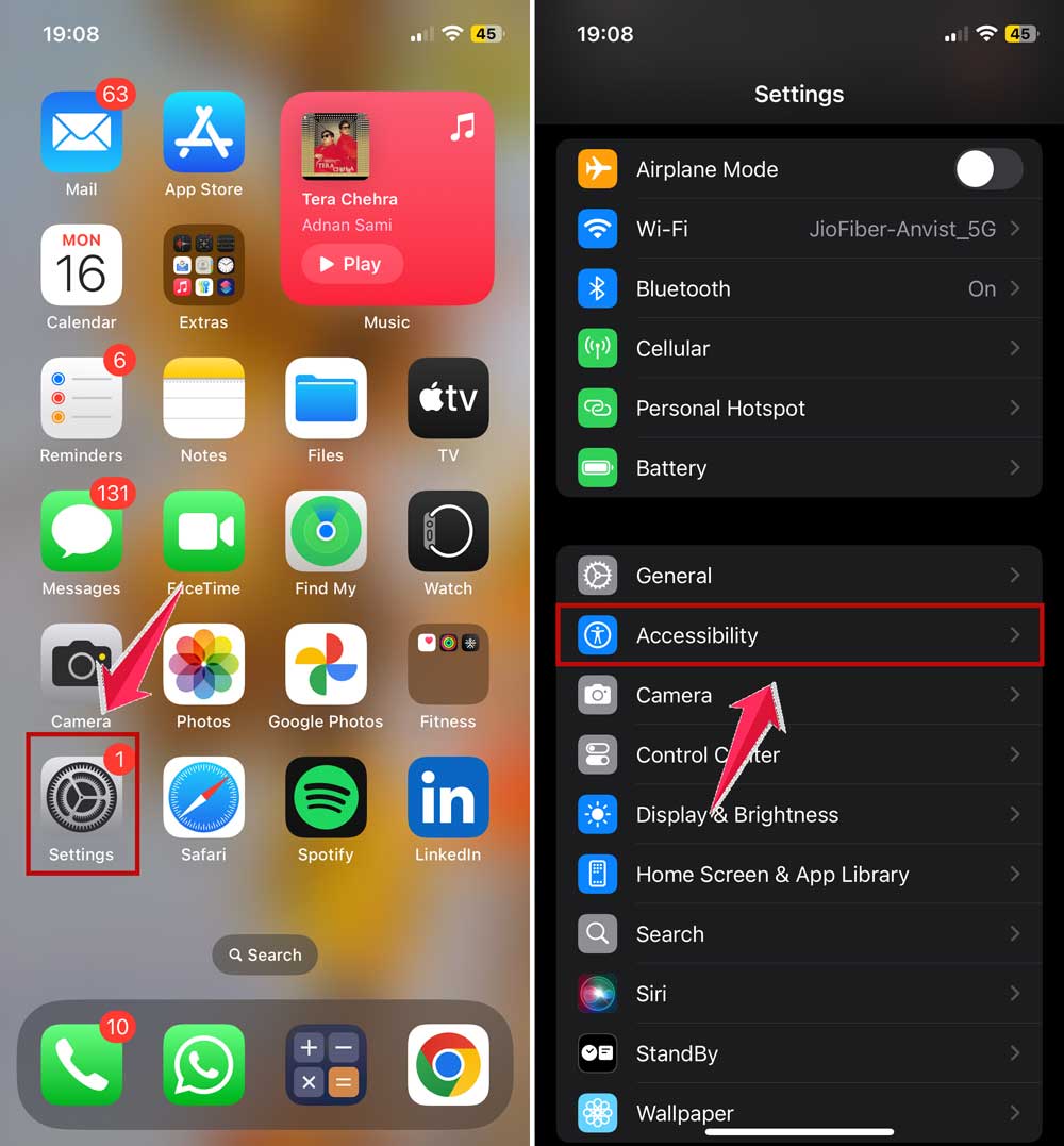 open settings and then accessibility in iphone