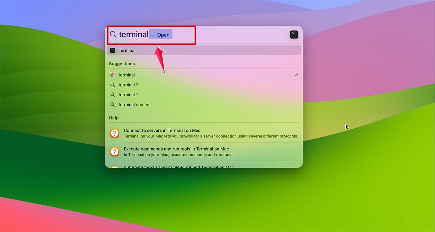 open terminal in spotlight in mac xl