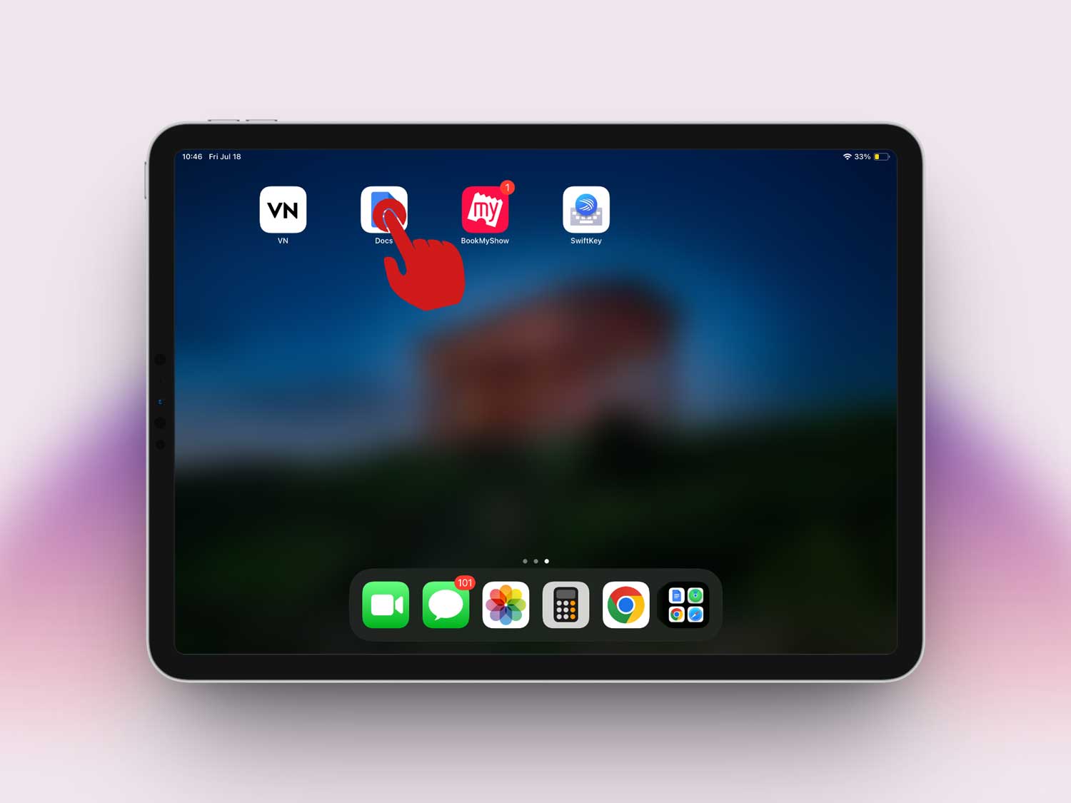 press and hold on google docs app in ipad
