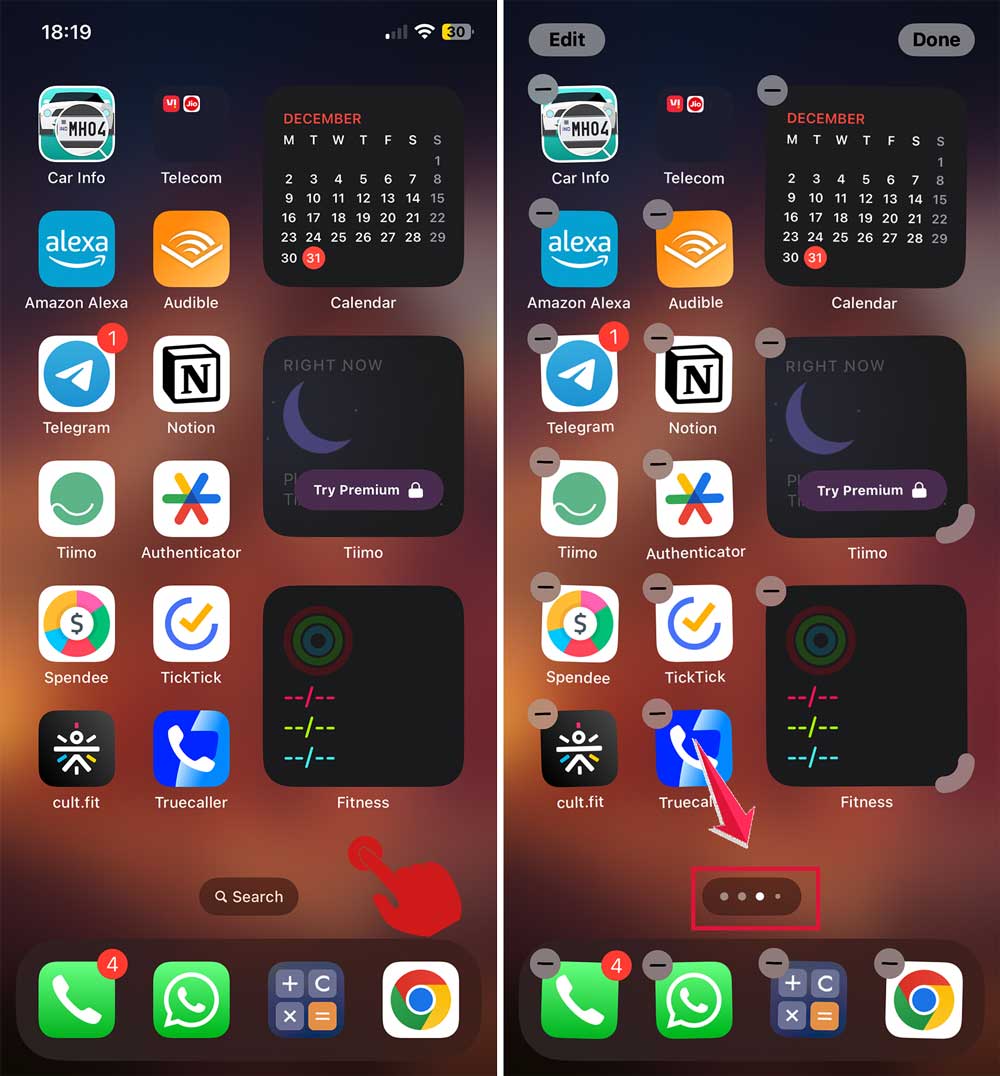press and hold the homescreen then click on dots