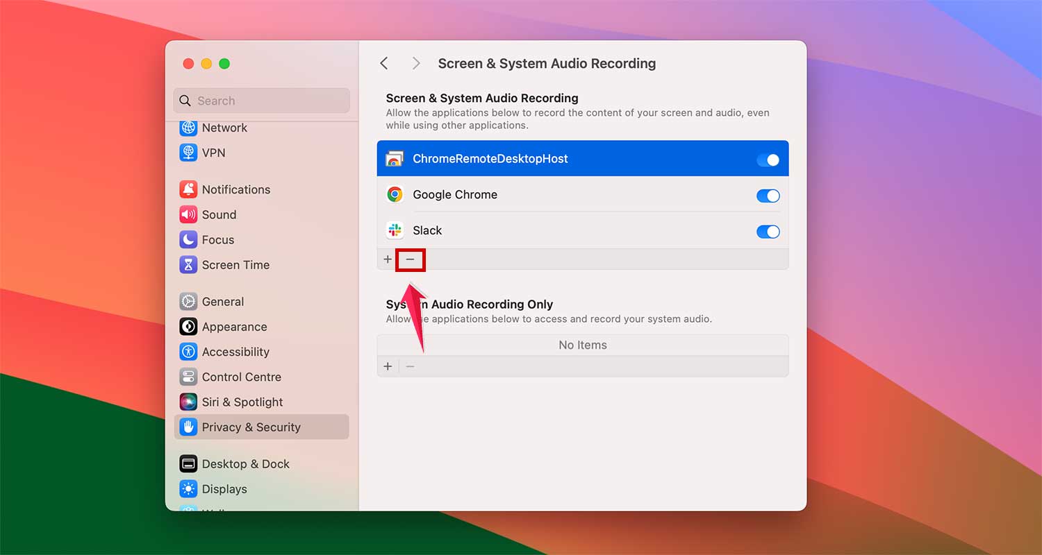 remove audio permisions in settings mac xl