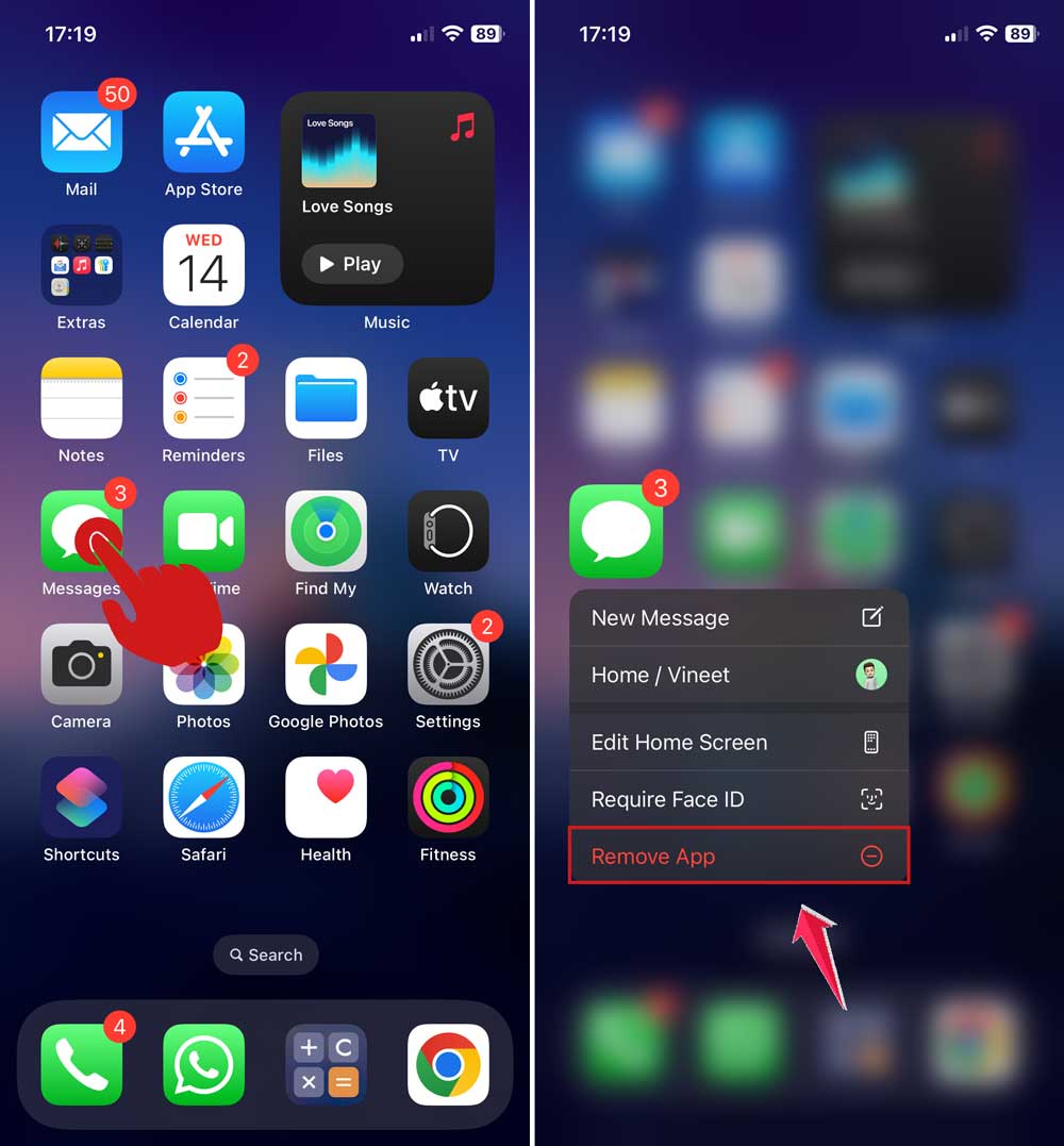remove messages app in iphone