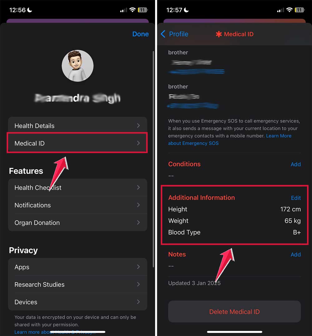 Review and update your personal details like height, weight, and age