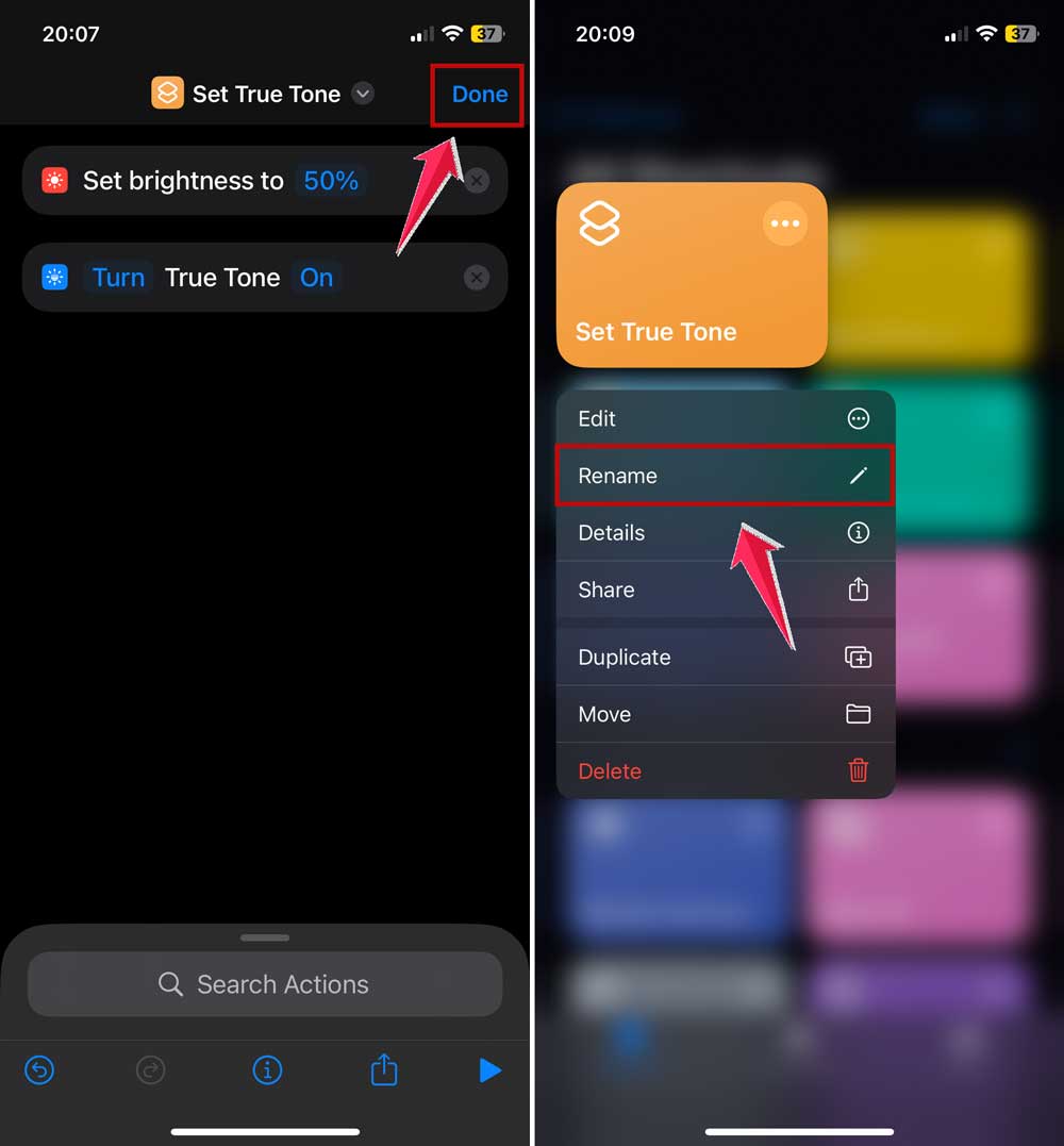 save and rename your shortcut in iphone
