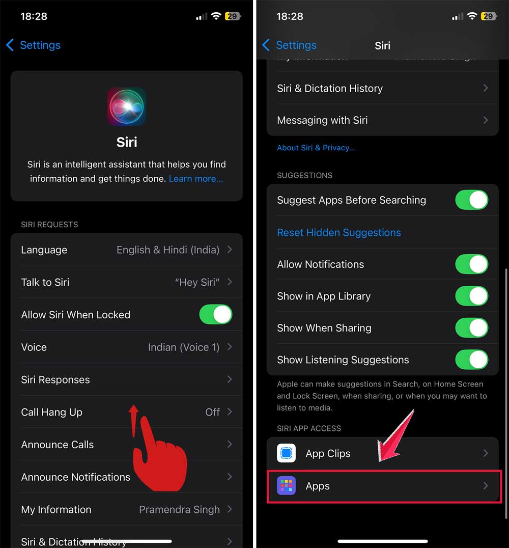 Scroll down and Click on apps