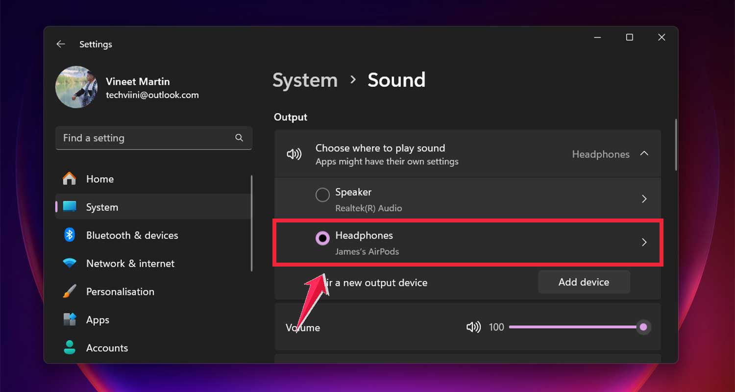 select output then select headphones