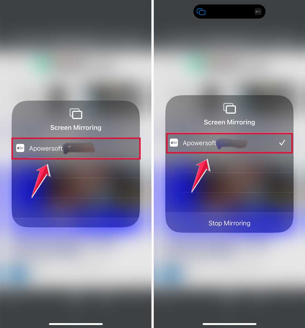 select the appple device then connect the tv
