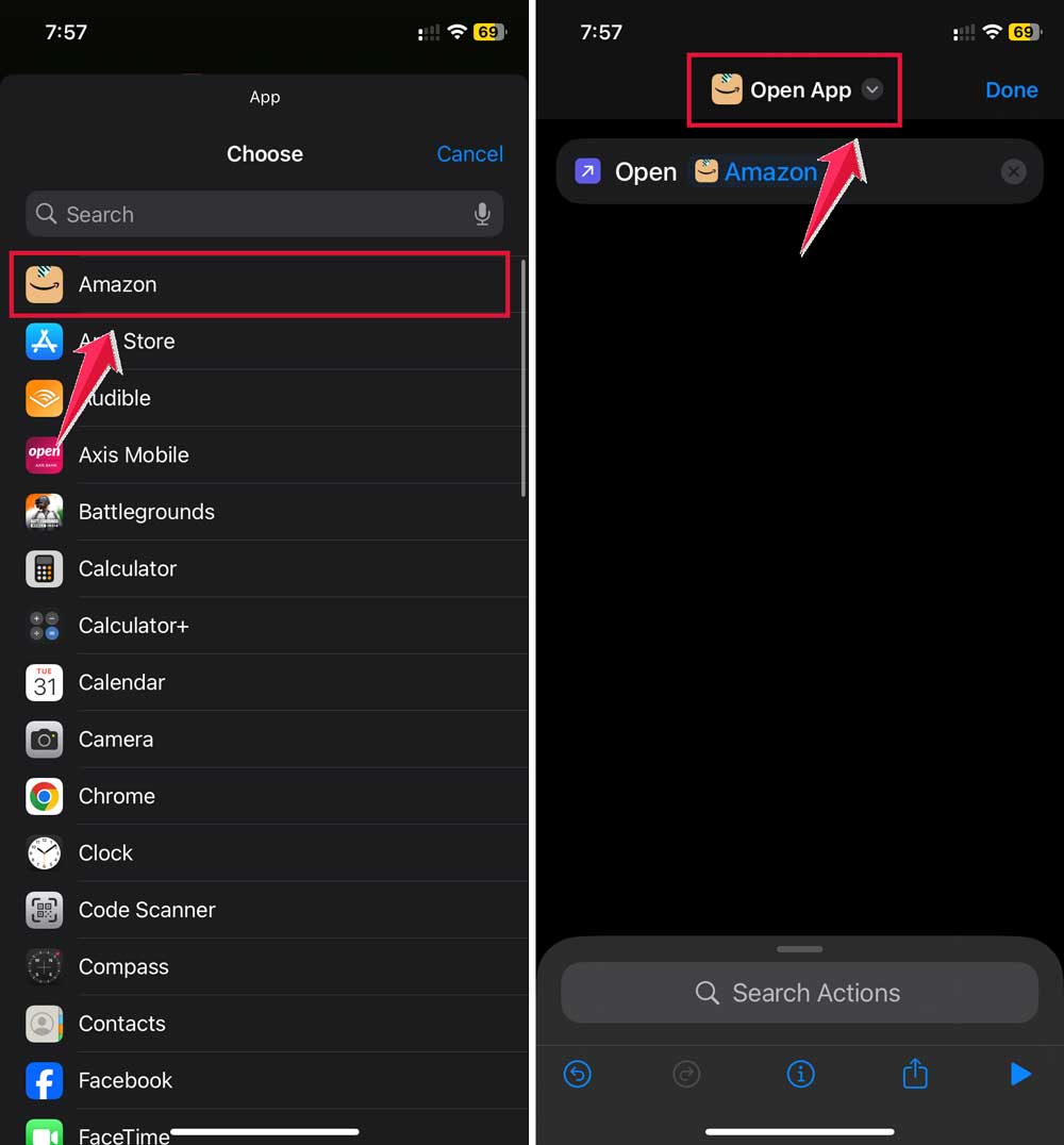 select the apps then click on down arrow button