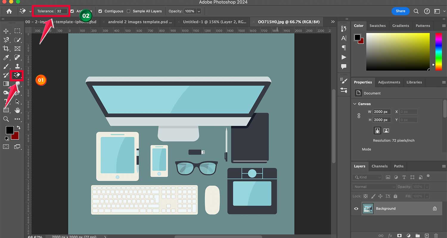 select the magic eraser then set tolerance
