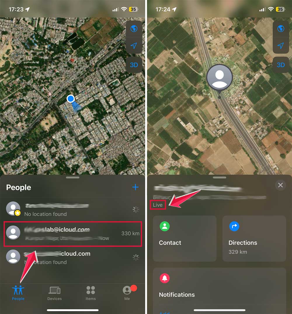 select the people then show live location