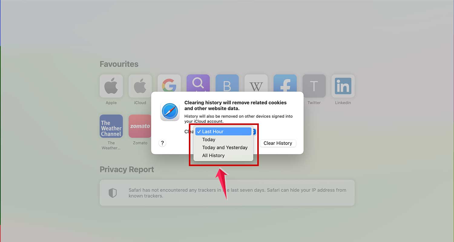 select time of history in the dropdown menu in safari in mac xl