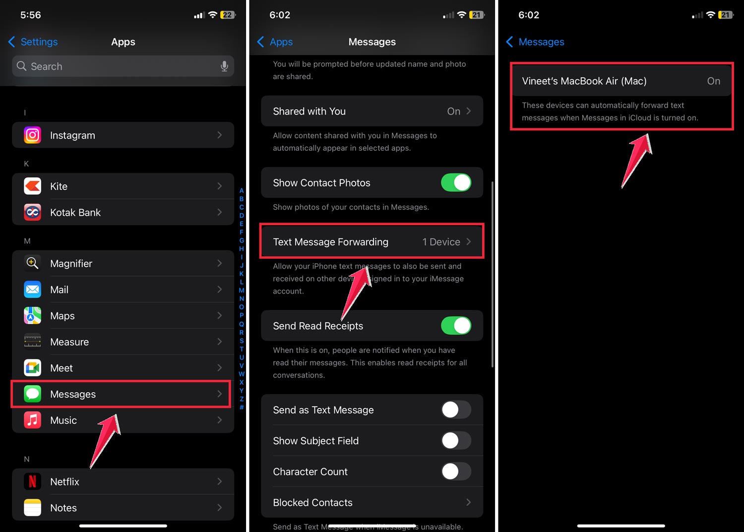 set up text message forwarding