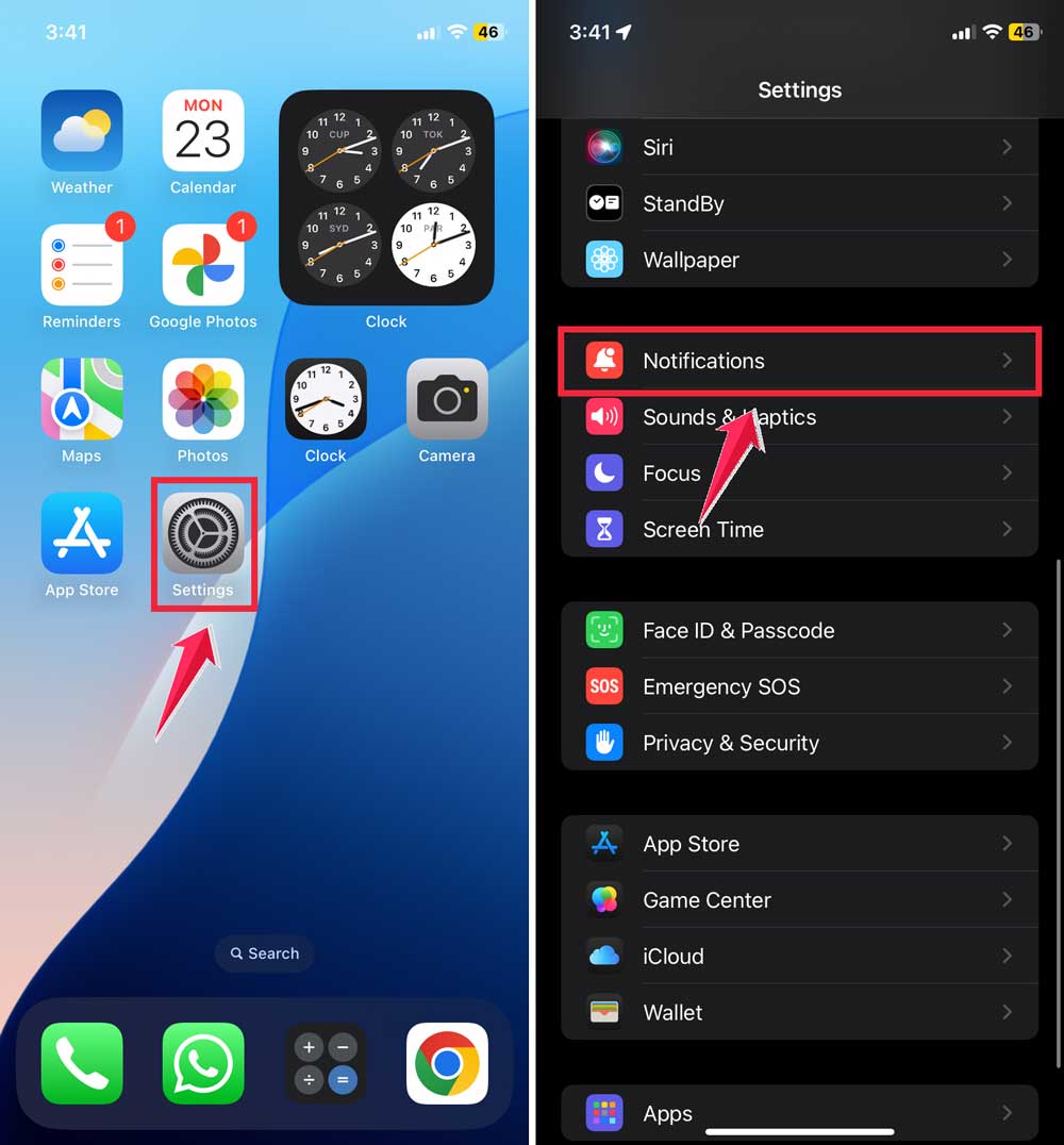 settings then click on notifications xl