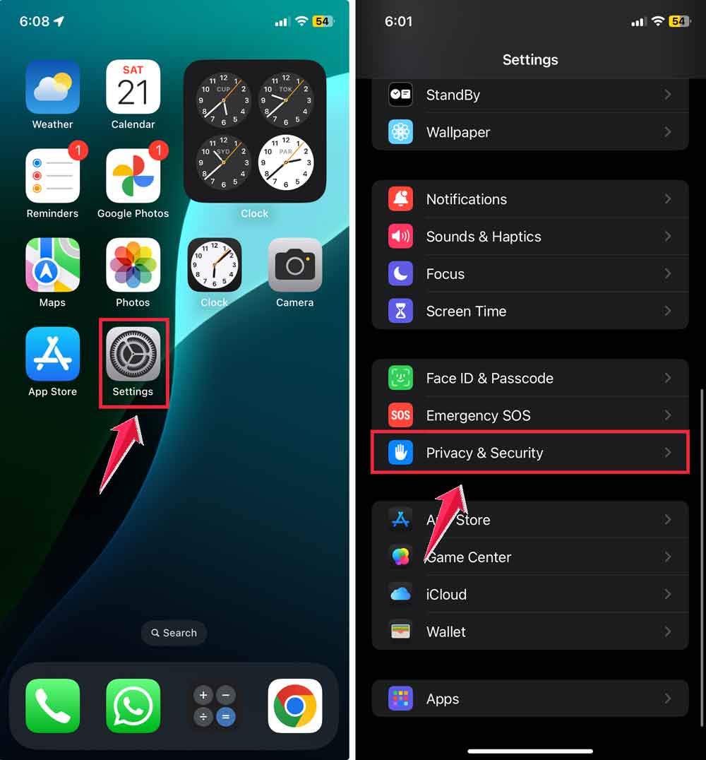 settings then click on privacy & security