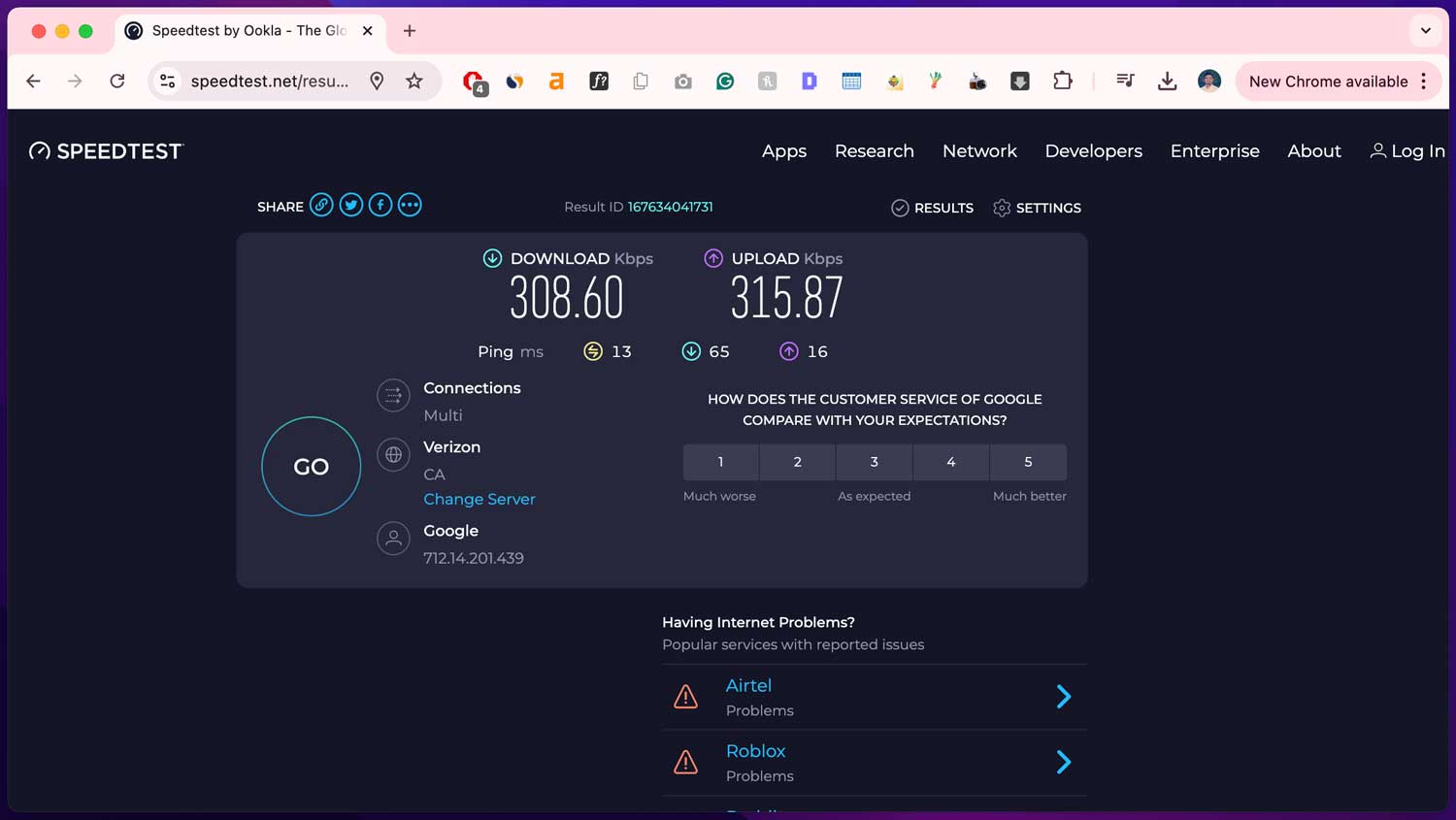speedtest to check internet speed