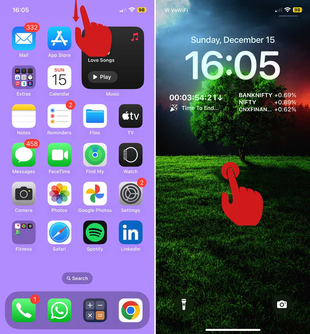 swipe down from the iphone screen and then press hold on the screen